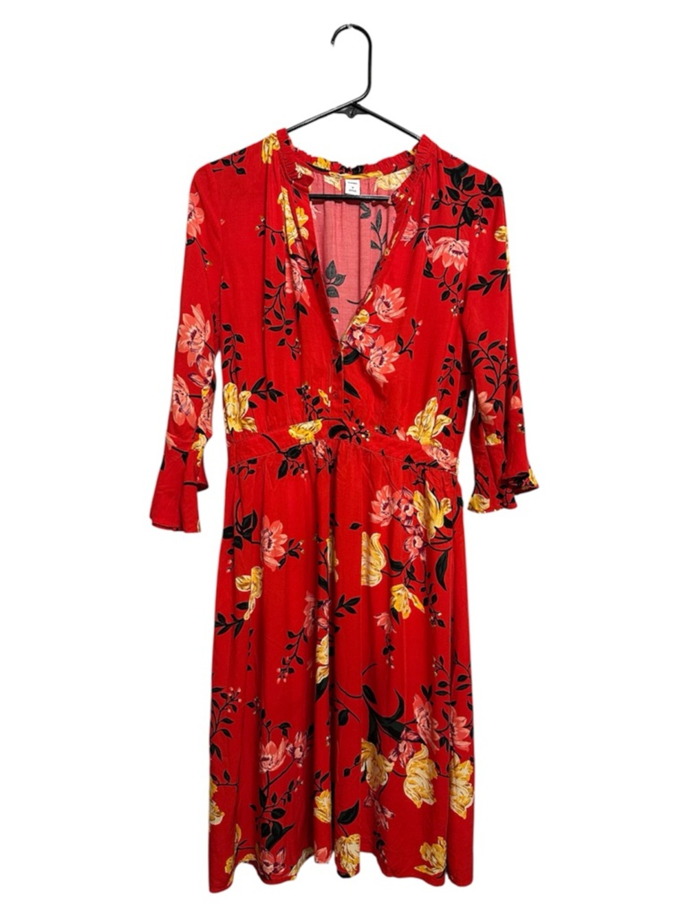Old Navy Fit & Flare Henley Dress Women Med Red Cottage core Peasant Coastal